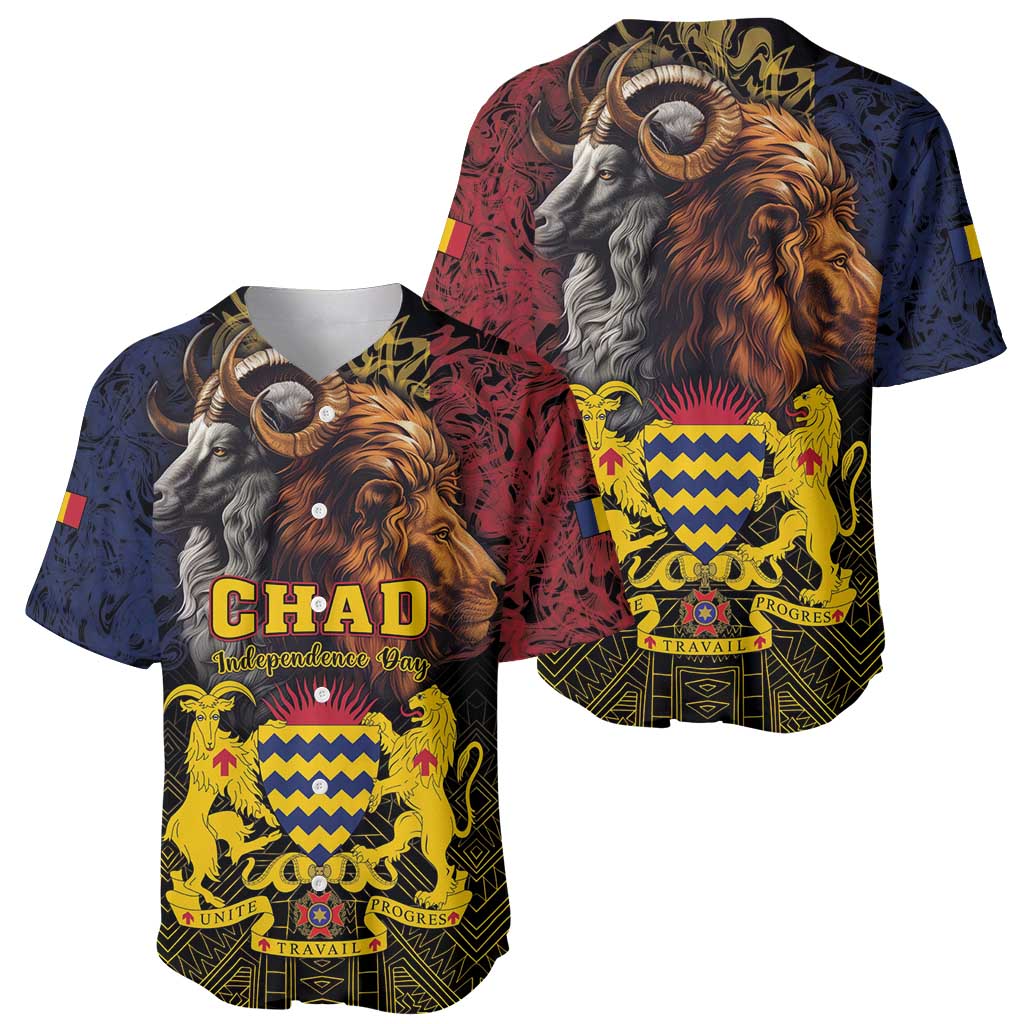 Chad Independence Day 1960 Baseball Jersey Tchad Goat and Lion African Pattern - Wonder Print Shop