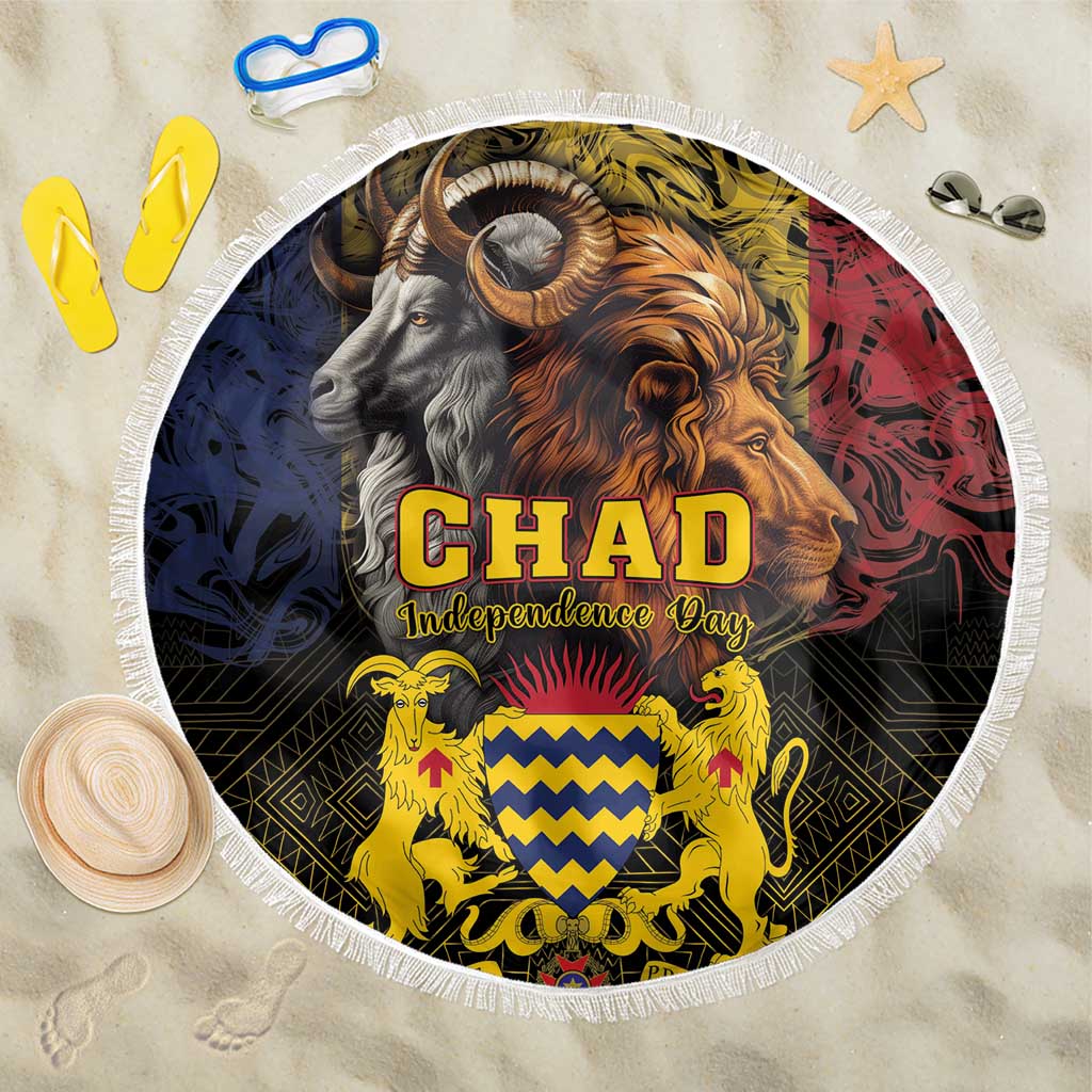 Chad Independence Day 1960 Beach Blanket Tchad Goat and Lion African Pattern - Wonder Print Shop
