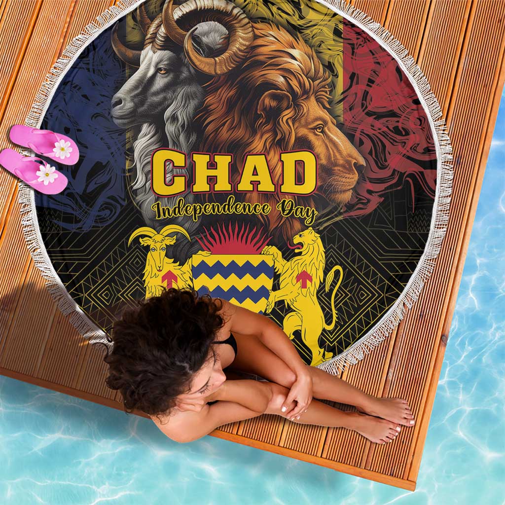 Chad Independence Day 1960 Beach Blanket Tchad Goat and Lion African Pattern - Wonder Print Shop