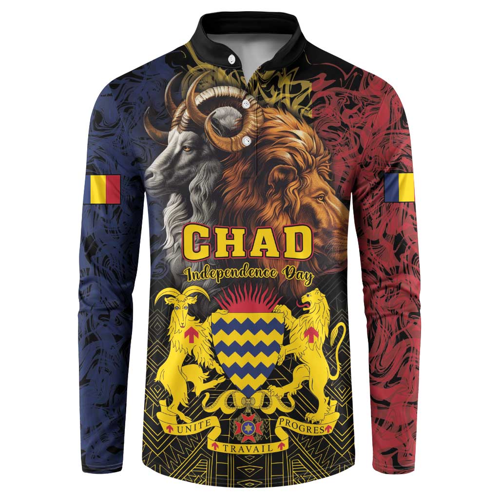 Chad Independence Day 1960 Button Sweatshirt Tchad Goat and Lion African Pattern - Wonder Print Shop