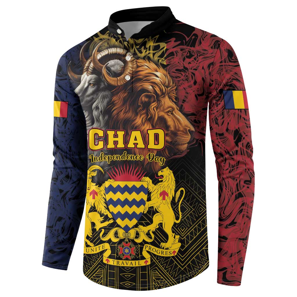 Chad Independence Day 1960 Button Sweatshirt Tchad Goat and Lion African Pattern - Wonder Print Shop