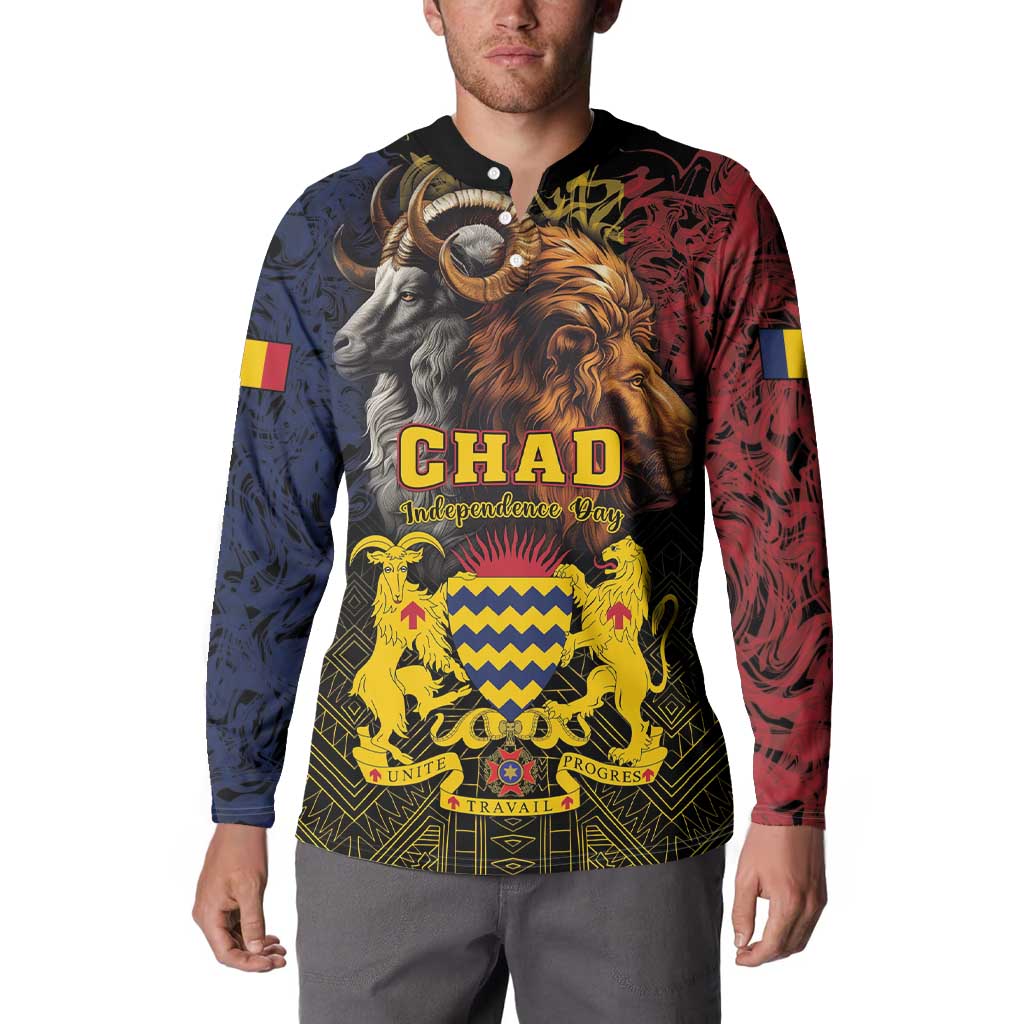 Chad Independence Day 1960 Button Sweatshirt Tchad Goat and Lion African Pattern - Wonder Print Shop