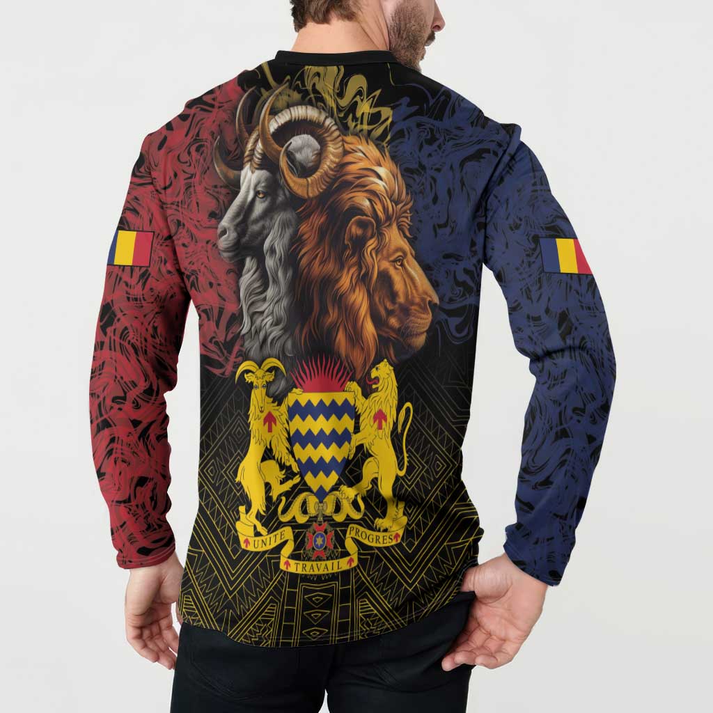 Chad Independence Day 1960 Button Sweatshirt Tchad Goat and Lion African Pattern - Wonder Print Shop