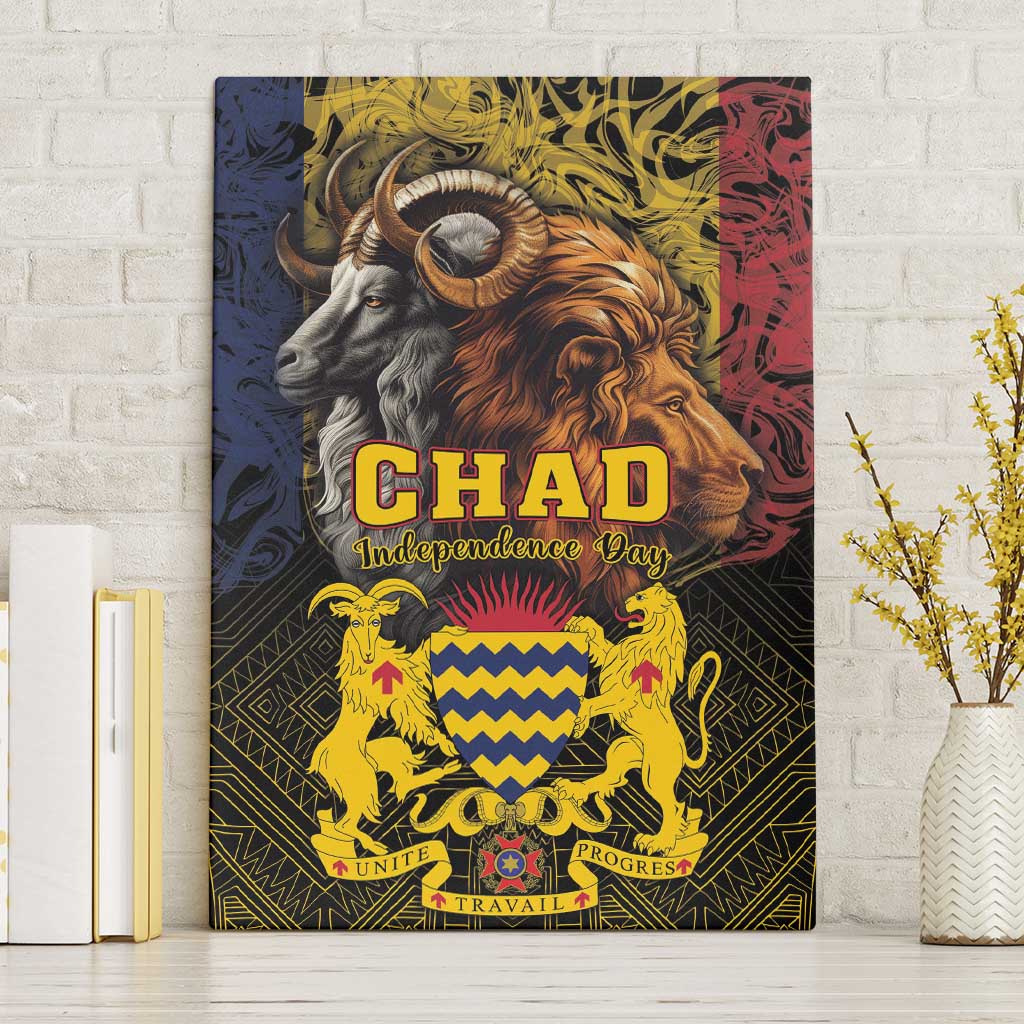 Chad Independence Day 1960 Canvas Wall Art Tchad Goat and Lion African Pattern - Wonder Print Shop