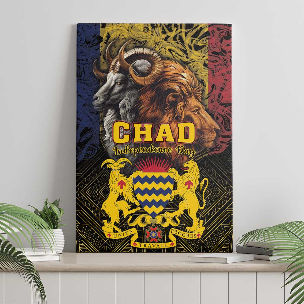 Chad Independence Day 1960 Canvas Wall Art Tchad Goat and Lion African Pattern - Wonder Print Shop