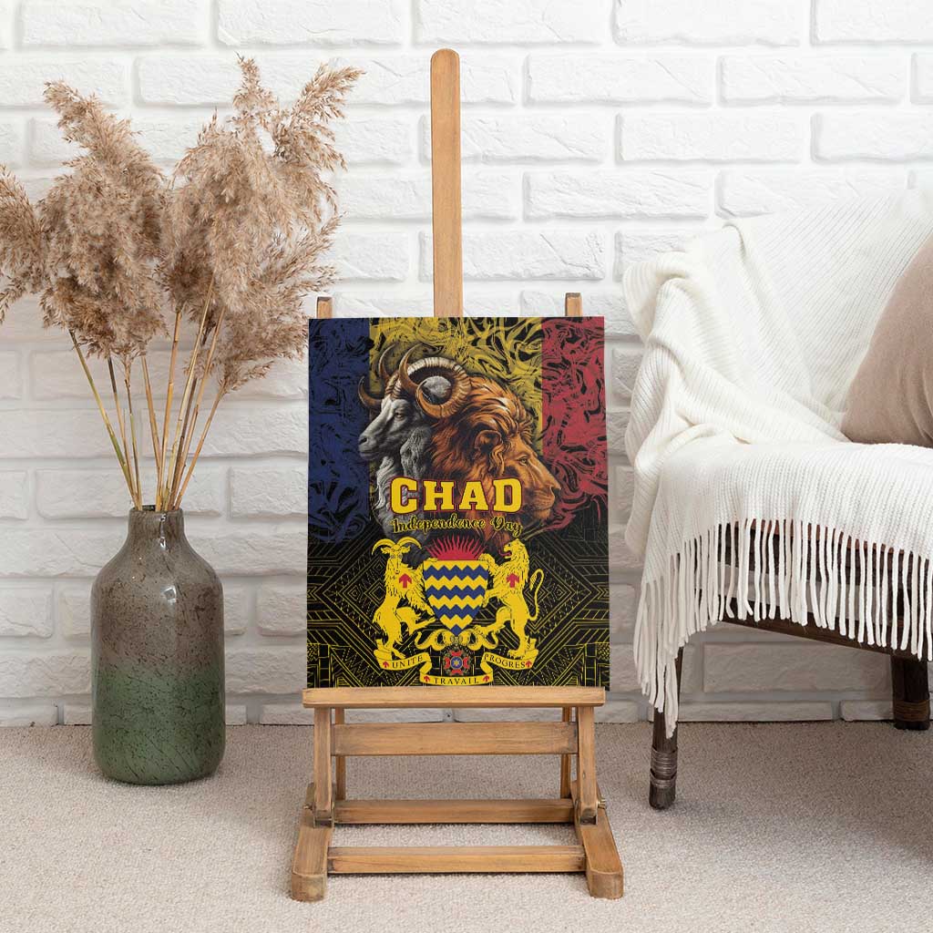 Chad Independence Day 1960 Canvas Wall Art Tchad Goat and Lion African Pattern - Wonder Print Shop
