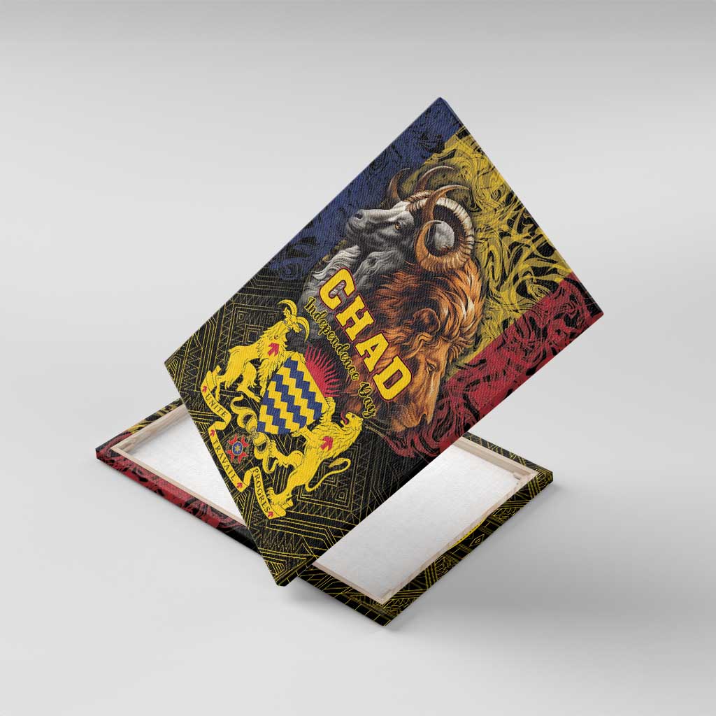 Chad Independence Day 1960 Canvas Wall Art Tchad Goat and Lion African Pattern - Wonder Print Shop