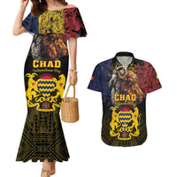 Chad Independence Day 1960 Couples Matching Mermaid Dress and Hawaiian Shirt Tchad Goat and Lion African Pattern - Wonder Print Shop