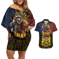 Chad Independence Day 1960 Couples Matching Off Shoulder Short Dress and Hawaiian Shirt Tchad Goat and Lion African Pattern - Wonder Print Shop