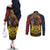 Chad Independence Day 1960 Couples Matching Off The Shoulder Long Sleeve Dress and Long Sleeve Button Shirt Tchad Goat and Lion African Pattern