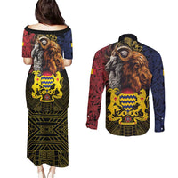 Chad Independence Day 1960 Couples Matching Puletasi and Long Sleeve Button Shirt Tchad Goat and Lion African Pattern - Wonder Print Shop