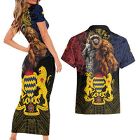Chad Independence Day 1960 Couples Matching Short Sleeve Bodycon Dress and Hawaiian Shirt Tchad Goat and Lion African Pattern - Wonder Print Shop