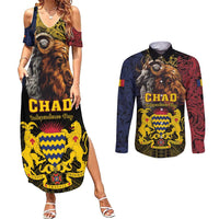 Chad Independence Day 1960 Couples Matching Summer Maxi Dress and Long Sleeve Button Shirt Tchad Goat and Lion African Pattern - Wonder Print Shop