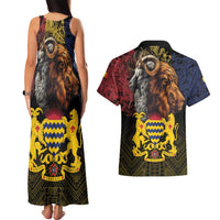 Chad Independence Day 1960 Couples Matching Tank Maxi Dress and Hawaiian Shirt Tchad Goat and Lion African Pattern - Wonder Print Shop