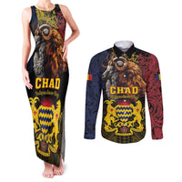 Chad Independence Day 1960 Couples Matching Tank Maxi Dress and Long Sleeve Button Shirt Tchad Goat and Lion African Pattern - Wonder Print Shop