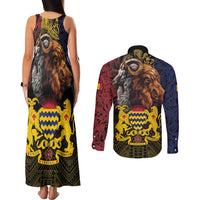 Chad Independence Day 1960 Couples Matching Tank Maxi Dress and Long Sleeve Button Shirt Tchad Goat and Lion African Pattern - Wonder Print Shop