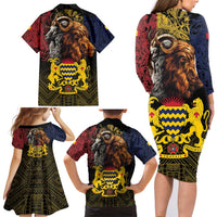 Chad Independence Day 1960 Family Matching Long Sleeve Bodycon Dress and Hawaiian Shirt Tchad Goat and Lion African Pattern - Wonder Print Shop