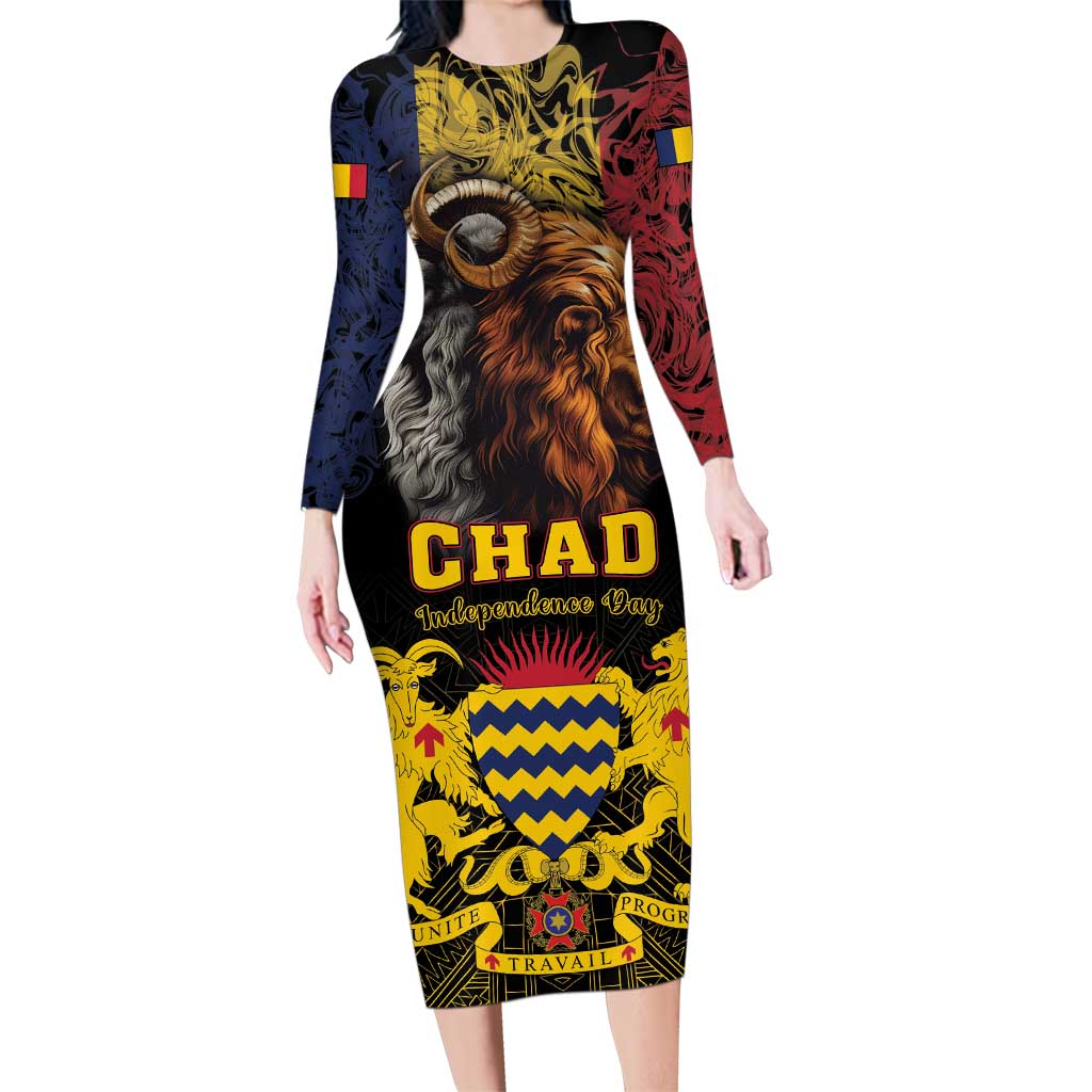 Chad Independence Day 1960 Family Matching Long Sleeve Bodycon Dress and Hawaiian Shirt Tchad Goat and Lion African Pattern - Wonder Print Shop