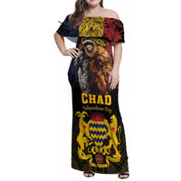 Chad Independence Day 1960 Family Matching Off Shoulder Maxi Dress and Hawaiian Shirt Tchad Goat and Lion African Pattern - Wonder Print Shop