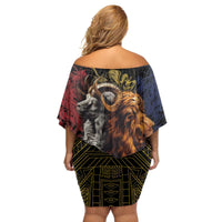 Chad Independence Day 1960 Family Matching Off Shoulder Short Dress and Hawaiian Shirt Tchad Goat and Lion African Pattern - Wonder Print Shop