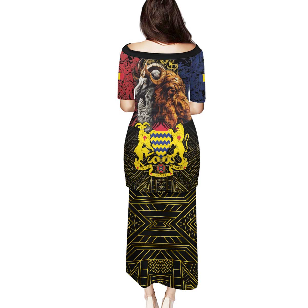 Chad Independence Day 1960 Family Matching Puletasi and Hawaiian Shirt Tchad Goat and Lion African Pattern - Wonder Print Shop