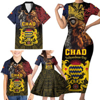 Chad Independence Day 1960 Family Matching Short Sleeve Bodycon Dress and Hawaiian Shirt Tchad Goat and Lion African Pattern - Wonder Print Shop