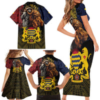 Chad Independence Day 1960 Family Matching Short Sleeve Bodycon Dress and Hawaiian Shirt Tchad Goat and Lion African Pattern - Wonder Print Shop