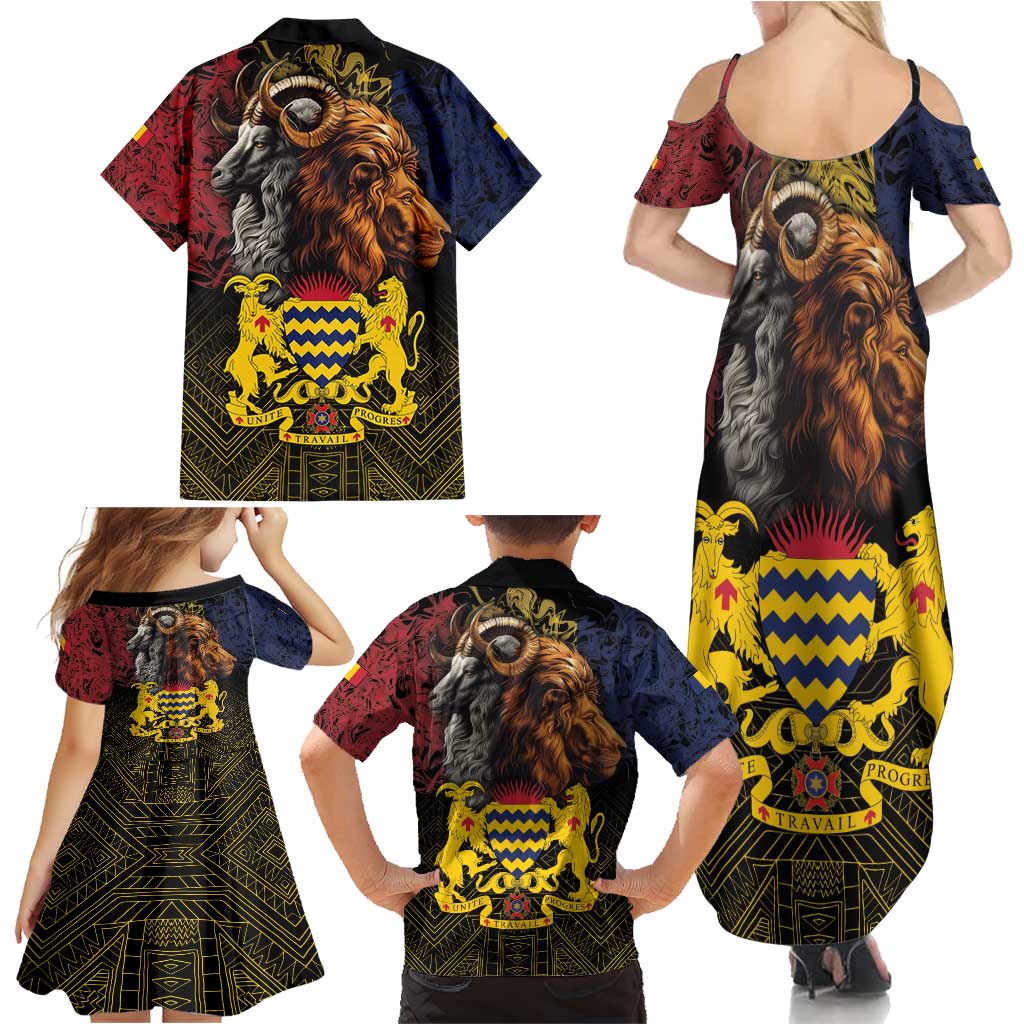 Chad Independence Day 1960 Family Matching Summer Maxi Dress and Hawaiian Shirt Tchad Goat and Lion African Pattern - Wonder Print Shop