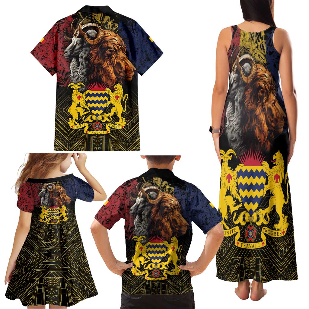 Chad Independence Day 1960 Family Matching Tank Maxi Dress and Hawaiian Shirt Tchad Goat and Lion African Pattern - Wonder Print Shop
