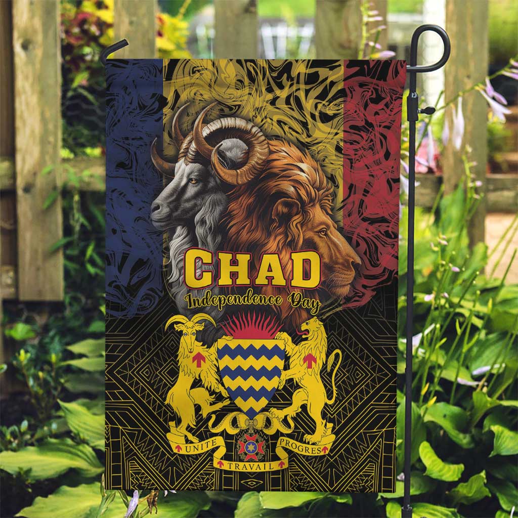 Chad Independence Day 1960 Garden Flag Tchad Goat and Lion African Pattern - Wonder Print Shop