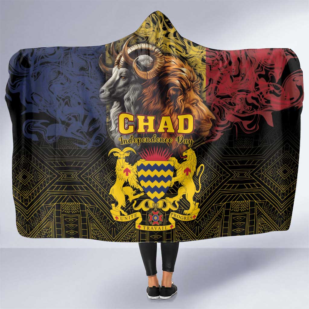 Chad Independence Day 1960 Hooded Blanket Tchad Goat and Lion African Pattern