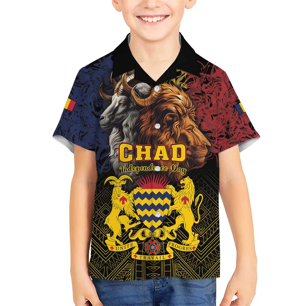 Chad Independence Day 1960 Kid Hawaiian Shirt Tchad Goat and Lion African Pattern - Wonder Print Shop