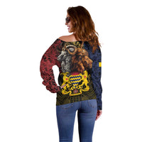 Chad Independence Day 1960 Off Shoulder Sweater Tchad Goat and Lion African Pattern - Wonder Print Shop