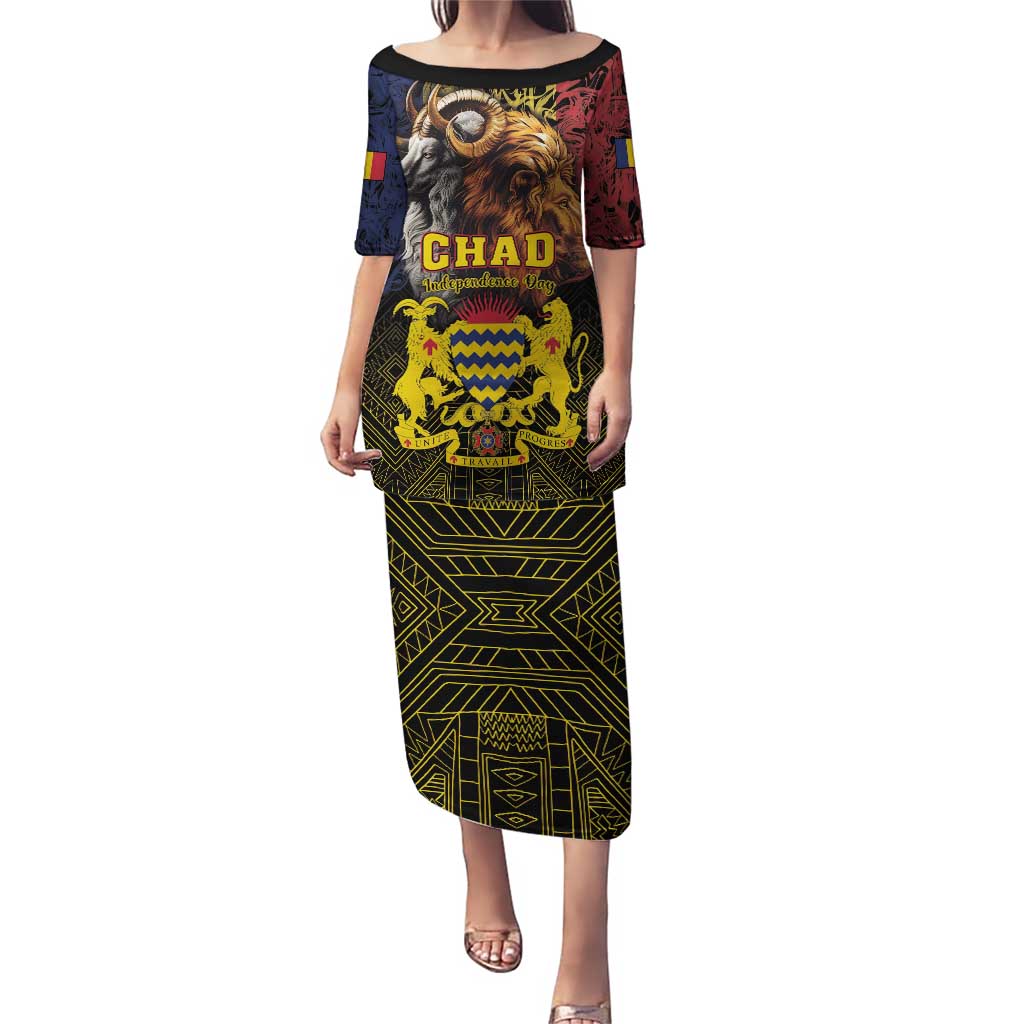 Chad Independence Day 1960 Puletasi Tchad Goat and Lion African Pattern - Wonder Print Shop