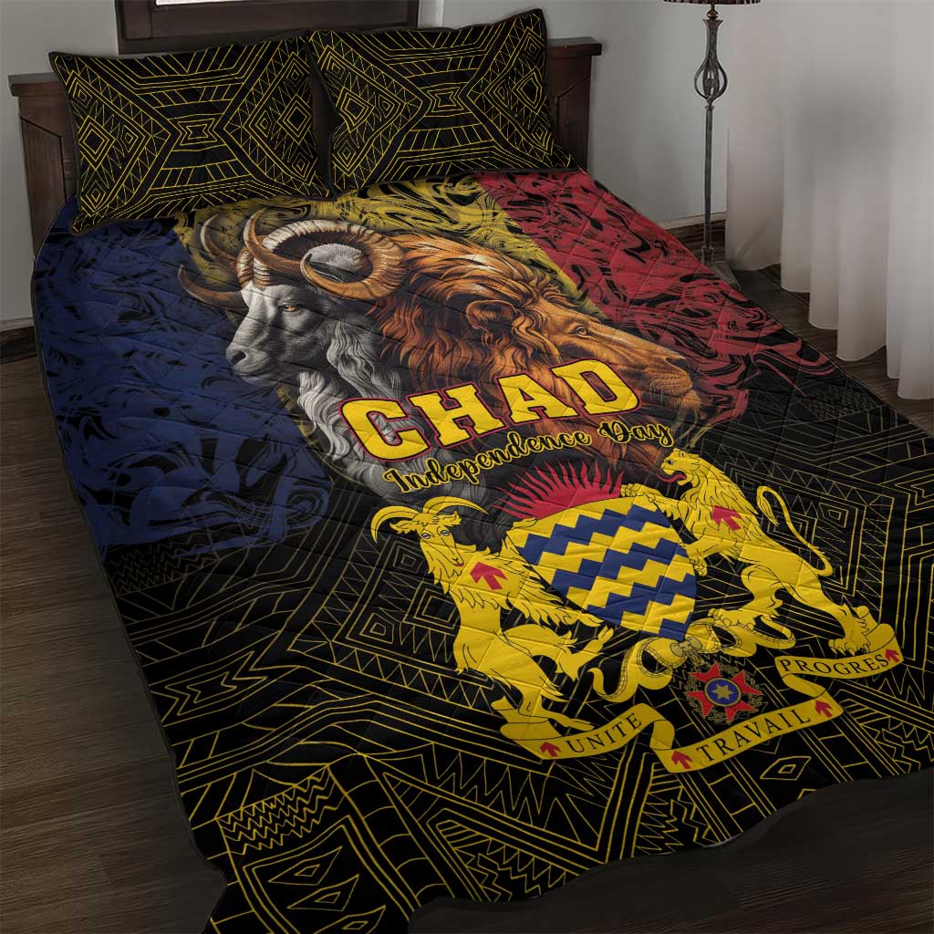 Chad Independence Day 1960 Quilt Bed Set Tchad Goat and Lion African Pattern - Wonder Print Shop