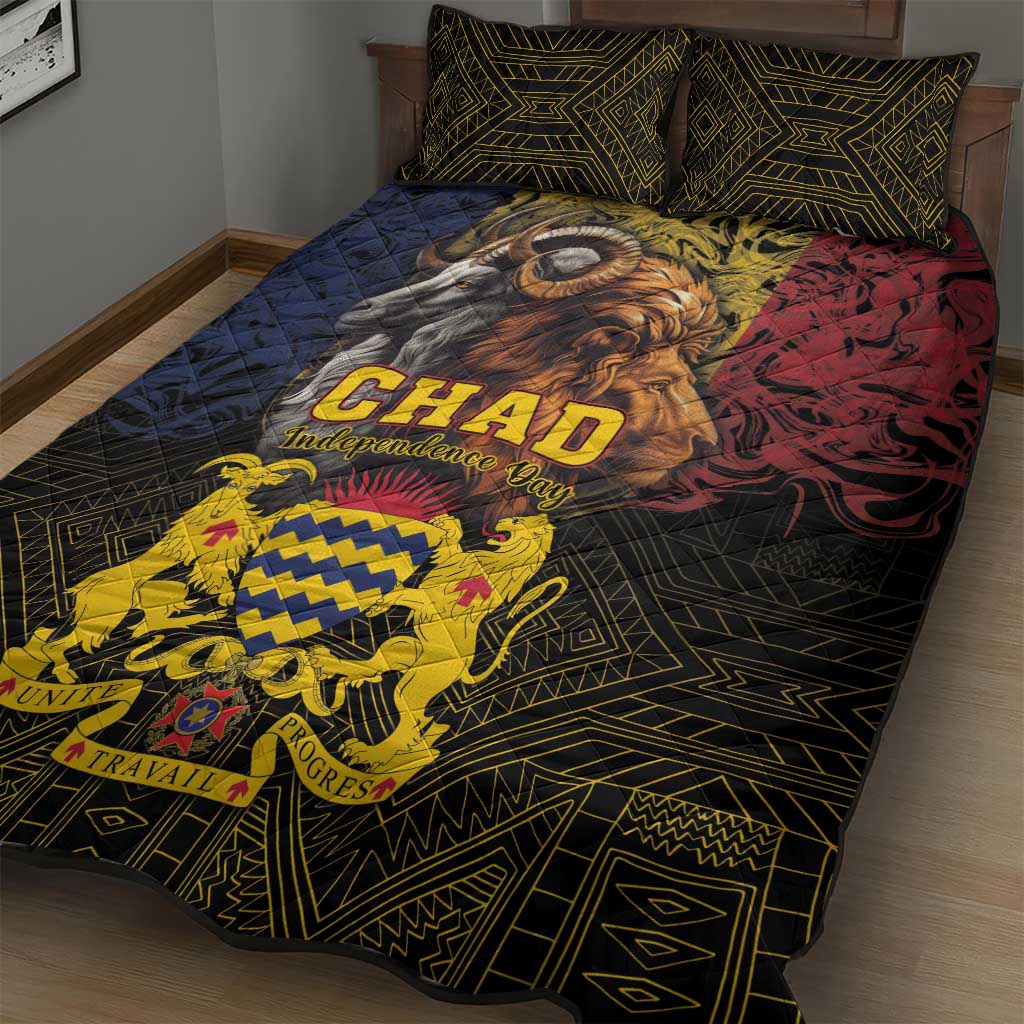 Chad Independence Day 1960 Quilt Bed Set Tchad Goat and Lion African Pattern - Wonder Print Shop