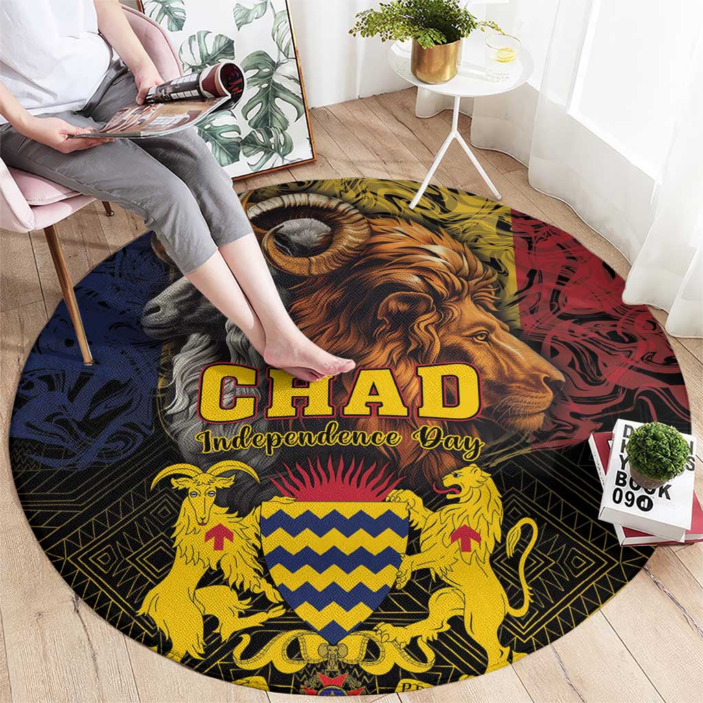 Chad Independence Day 1960 Round Carpet Tchad Goat and Lion African Pattern