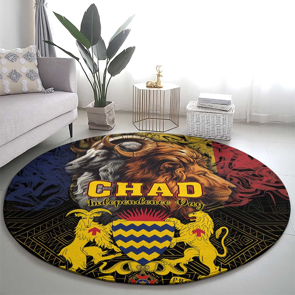Chad Independence Day 1960 Round Carpet Tchad Goat and Lion African Pattern