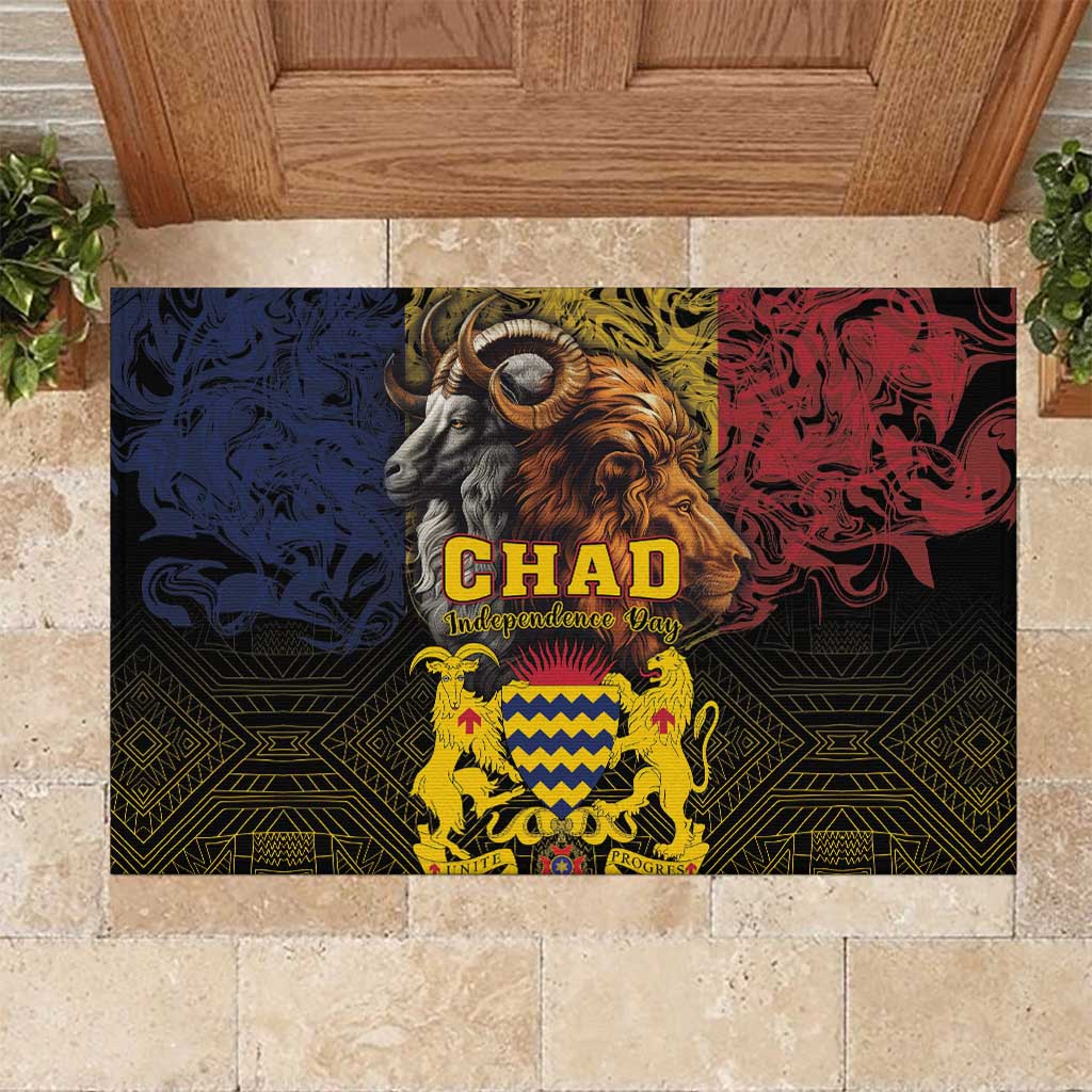 Chad Independence Day 1960 Rubber Doormat Tchad Goat and Lion African Pattern - Wonder Print Shop