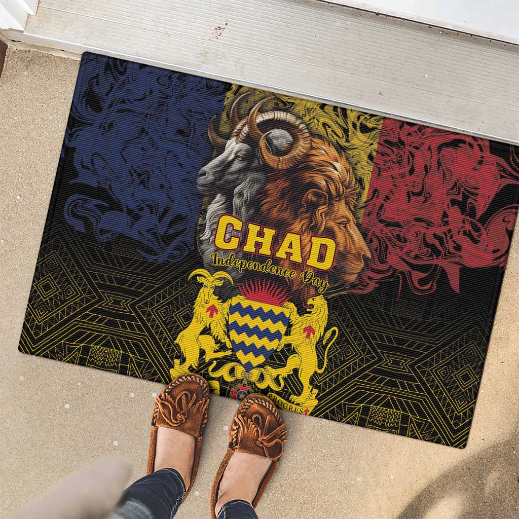 Chad Independence Day 1960 Rubber Doormat Tchad Goat and Lion African Pattern - Wonder Print Shop