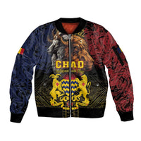 Chad Independence Day 1960 Sleeve Zip Bomber Jacket Tchad Goat and Lion African Pattern - Wonder Print Shop