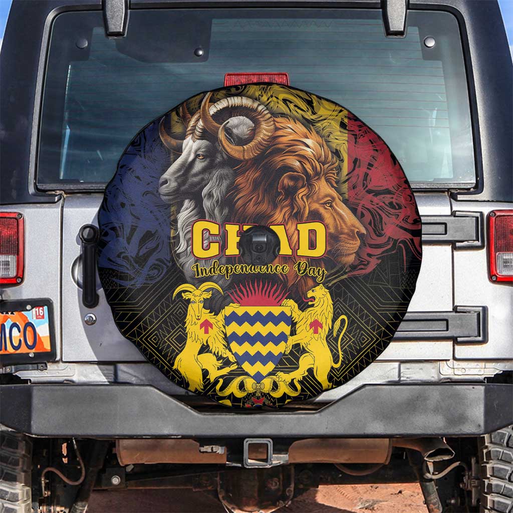 Chad Independence Day 1960 Spare Tire Cover Tchad Goat and Lion African Pattern - Wonder Print Shop