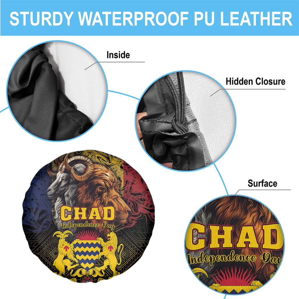 Chad Independence Day 1960 Spare Tire Cover Tchad Goat and Lion African Pattern - Wonder Print Shop