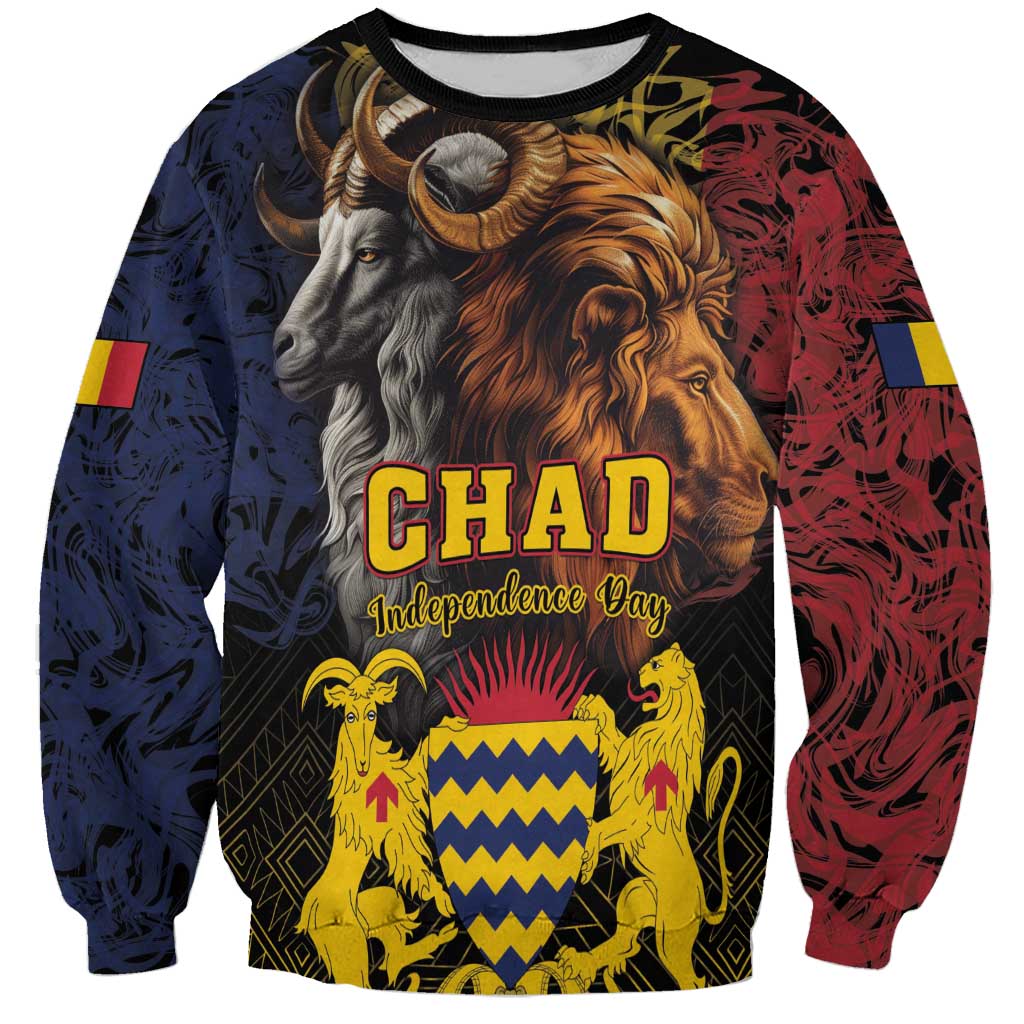 Chad Independence Day 1960 Sweatshirt Tchad Goat and Lion African Pattern - Wonder Print Shop