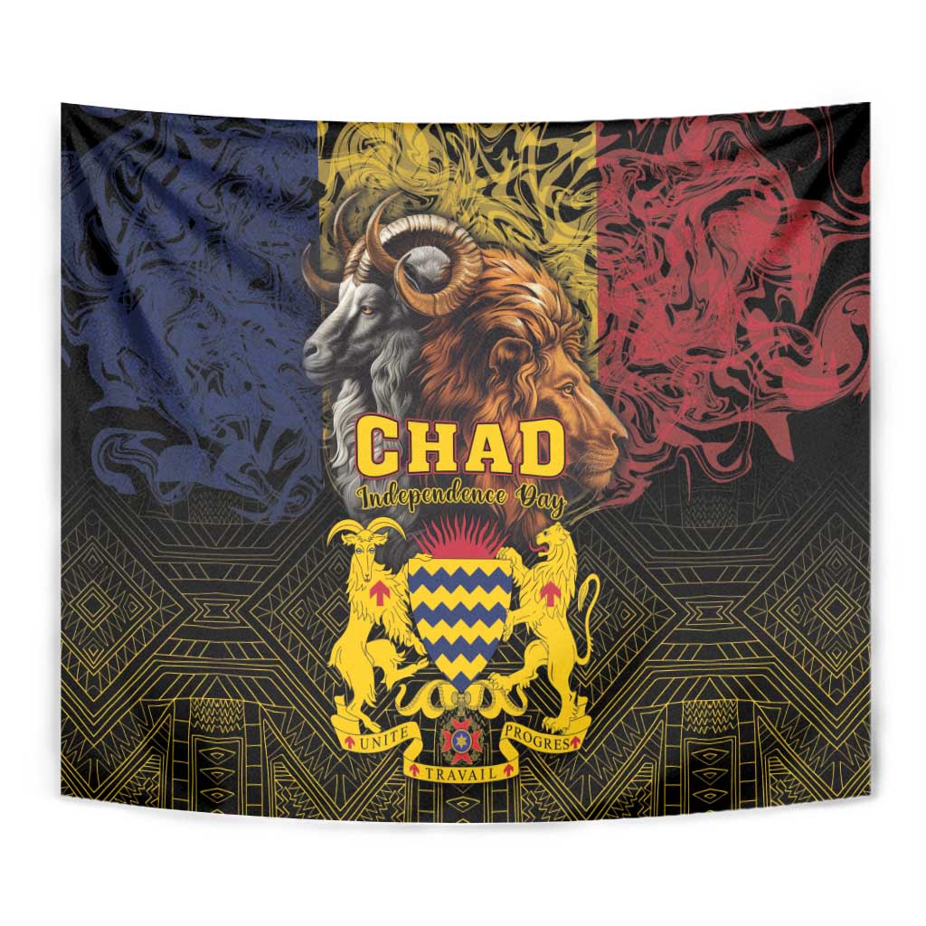 Chad Independence Day 1960 Tapestry Tchad Goat and Lion African Pattern - Wonder Print Shop