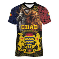 Chad Independence Day 1960 Women V-Neck T-Shirt Tchad Goat and Lion African Pattern - Wonder Print Shop
