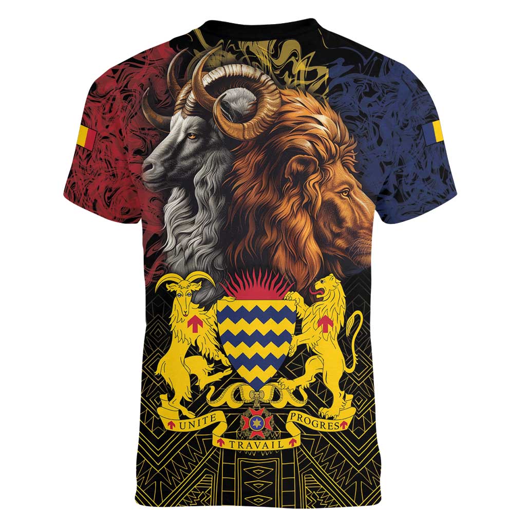 Chad Independence Day 1960 Women V-Neck T-Shirt Tchad Goat and Lion African Pattern - Wonder Print Shop