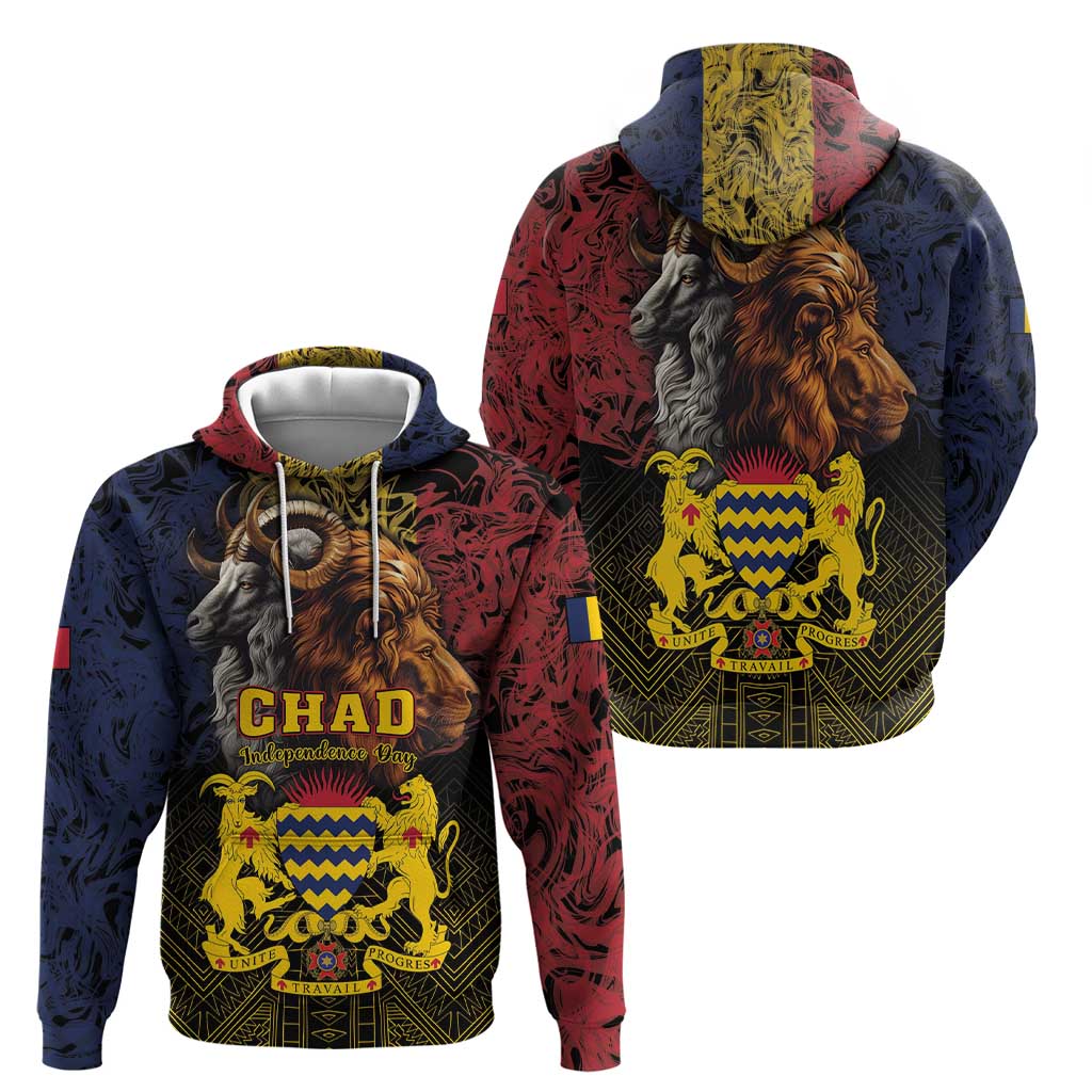 Chad Independence Day 1960 Zip Hoodie Tchad Goat and Lion African Pattern - Wonder Print Shop