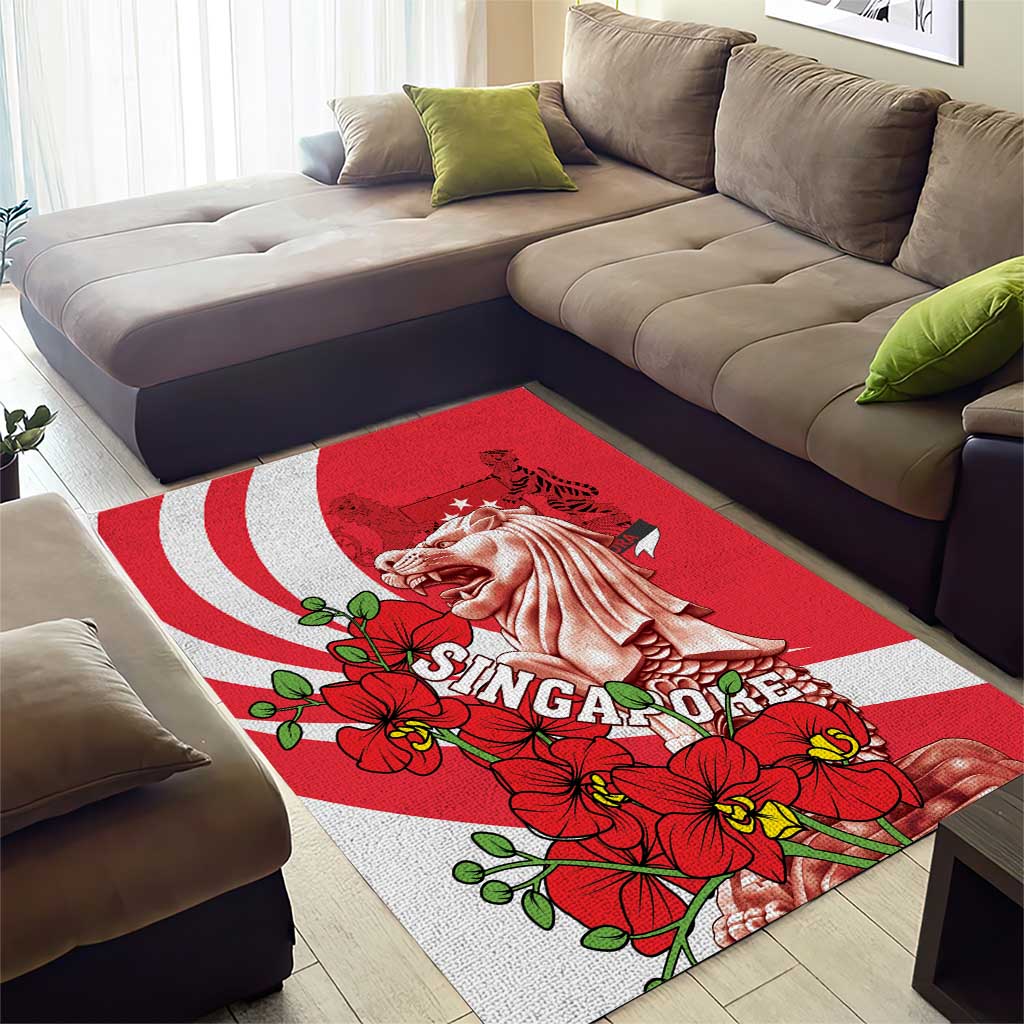 Singapore Area Rug The Merlion With Red Orchid - Wonder Print Shop