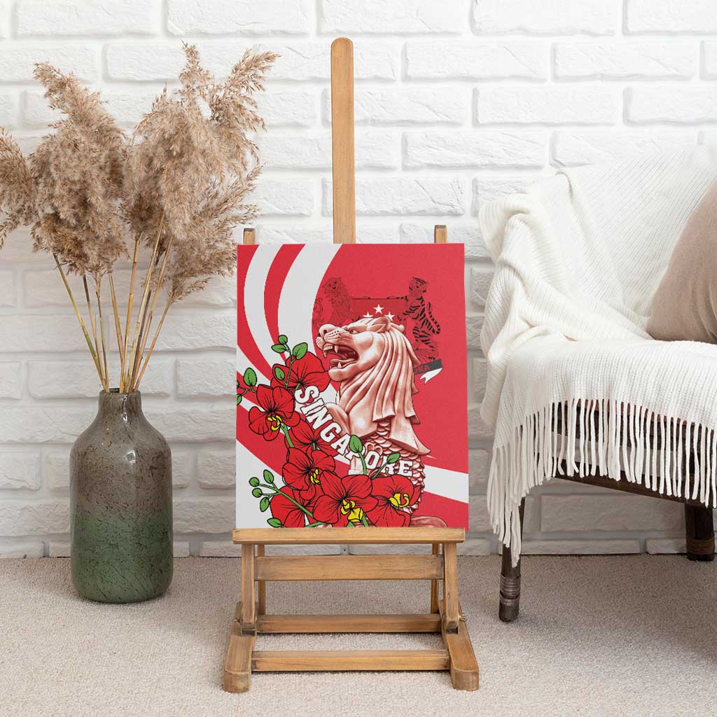 Singapore Canvas Wall Art The Merlion With Red Orchid - Wonder Print Shop